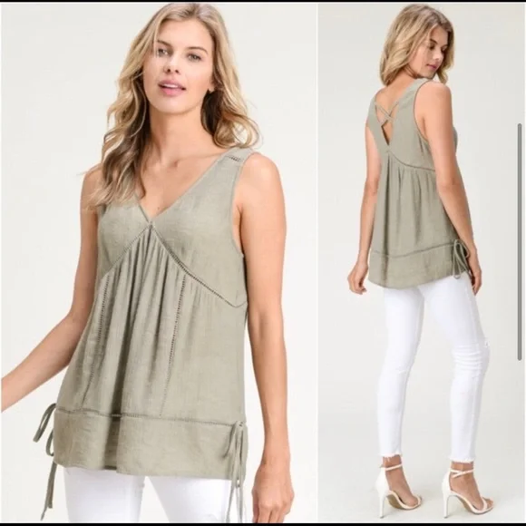 Women’s cute comfy olive spring summer boho lightweight top - Picture 1 of 4